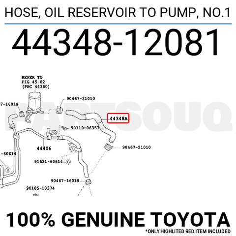 4434812081 Genuine Toyota HOSE, OIL RESERVOIR TO PUMP, NO.1 44348-12081