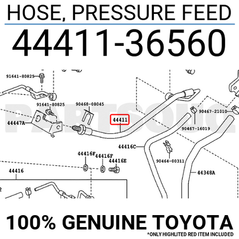 4441136560 Genuine Toyota HOSE, PRESSURE FEED 44411-36560