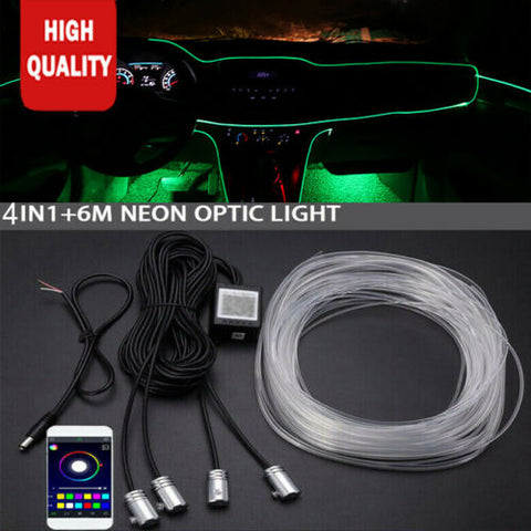 RGB 4 LED Car SUV Door Dash Ambient Light 6M Neon Strip Bluetooth Phone Control