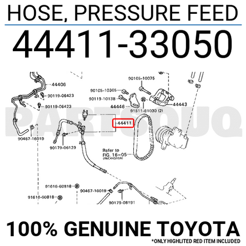 4441133050 Genuine Toyota HOSE, PRESSURE FEED 44411-33050