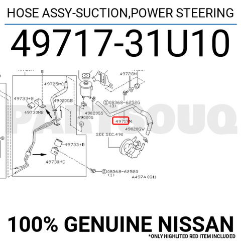 4971731U10 Genuine Nissan HOSE ASSY-SUCTION,POWER STEERING 49717-31U10