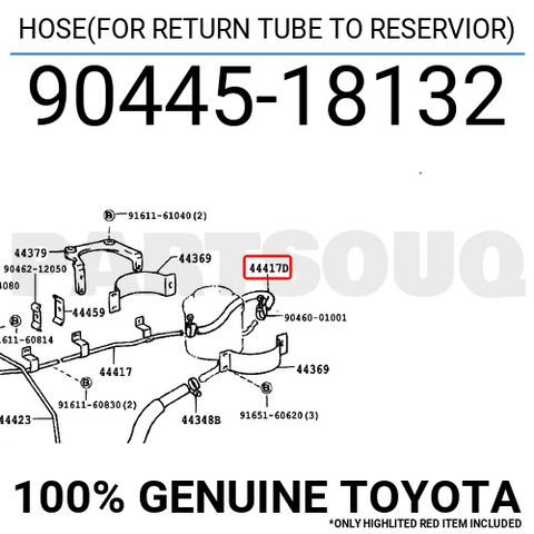9044518132 Genuine Toyota HOSE(FOR RETURN TUBE TO RESERVIOR) 90445-18132