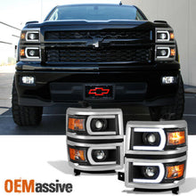 Fit 2014-2015 Silverado 1500 Black LED DRL U Neon Bar Style Projector Headlights