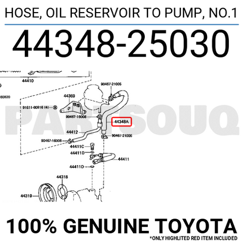 4434825030 Genuine Toyota HOSE, OIL RESERVOIR TO PUMP, NO.1 44348-25030