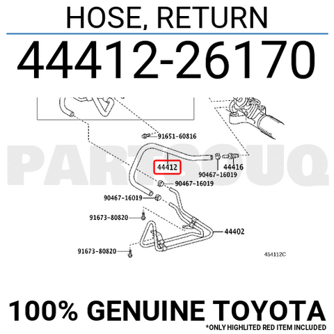 4441226170 Genuine Toyota HOSE, RETURN 44412-26170