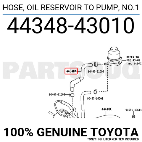 4434843010 Genuine Toyota HOSE, OIL RESERVOIR TO PUMP, NO.1 44348-43010