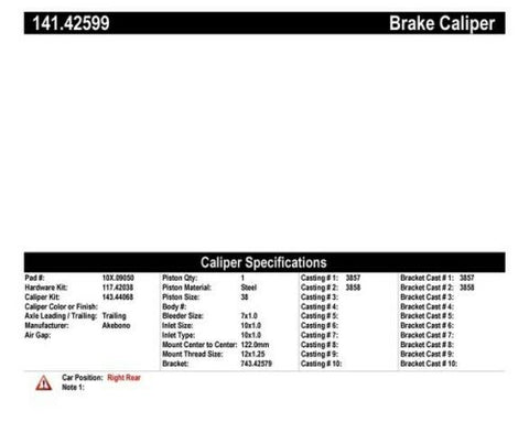 Centric Parts Disc Brake Caliper P/N:141.42599