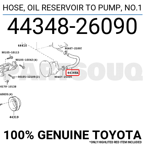 4434826090 Genuine Toyota HOSE, OIL RESERVOIR TO PUMP, NO.1 44348-26090