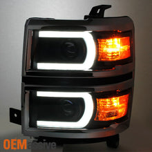 Fit 2014-2015 Silverado 1500 Black LED DRL U Neon Bar Style Projector Headlights