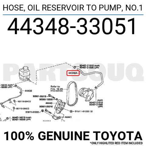 4434833051 Genuine Toyota HOSE, OIL RESERVOIR TO PUMP, NO.1 44348-33051