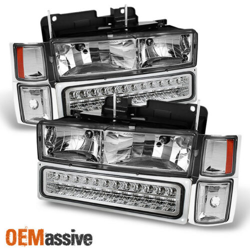 Fit 1994-98 Chevy C10 C/K Suburban Tahoe Silverado Headlights +LED Bumper+Corner