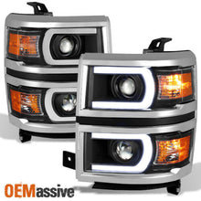 Fit 2014-2015 Silverado 1500 Black LED DRL U Neon Bar Style Projector Headlights