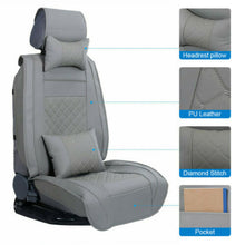 14PC Gray Universal 5-Seats Car Seat Cover PU Leather Full Set Protector Cushion