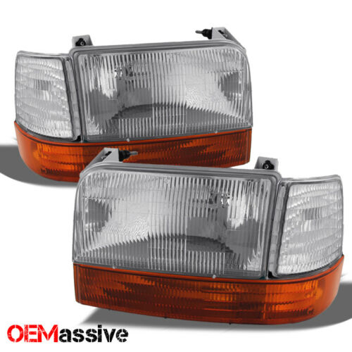Fit 92-96 Ford Bronco F150 F250 F350 Replacement Headlights Amber Bumper Corner