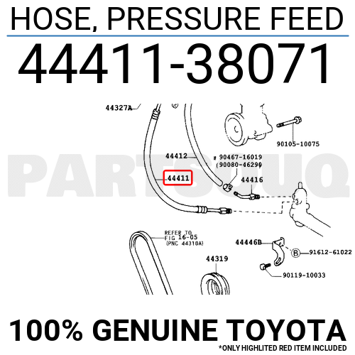 4441138071 Genuine Toyota HOSE, PRESSURE FEED 44411-38071