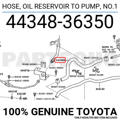 4434836350 Genuine Toyota HOSE, OIL RESERVOIR TO PUMP, NO.1 44348-36350