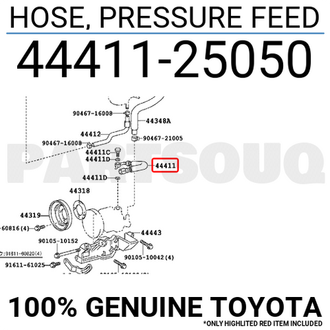 4441125050 Genuine Toyota HOSE, PRESSURE FEED 44411-25050