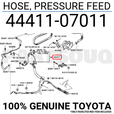 4441107011 Genuine Toyota HOSE, PRESSURE FEED 44411-07011