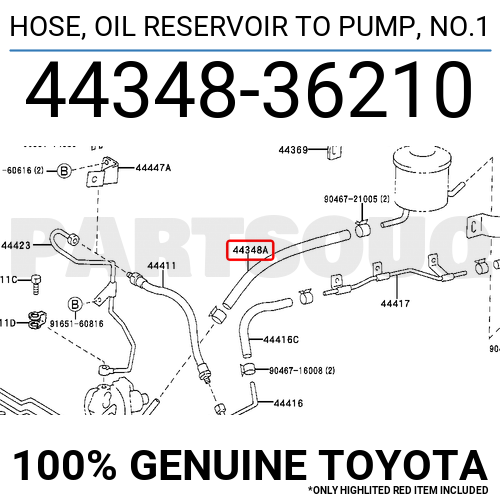 4434836210 Genuine Toyota HOSE, OIL RESERVOIR TO PUMP, NO.1 44348-36210