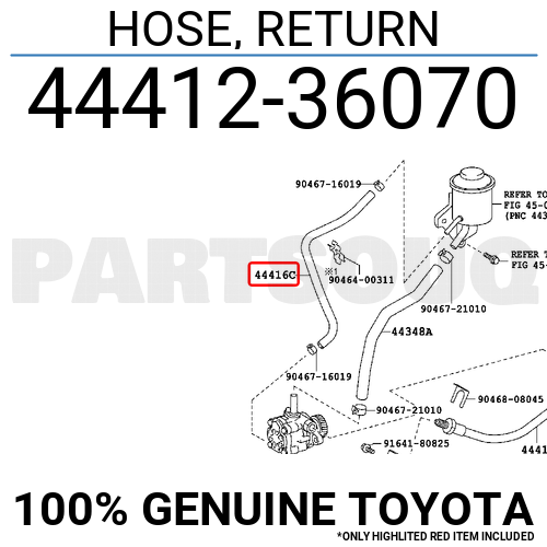 4441236070 Genuine Toyota HOSE, RETURN 44412-36070