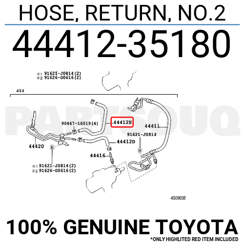 4441235180 Genuine Toyota HOSE, RETURN, NO.2 44412-35180