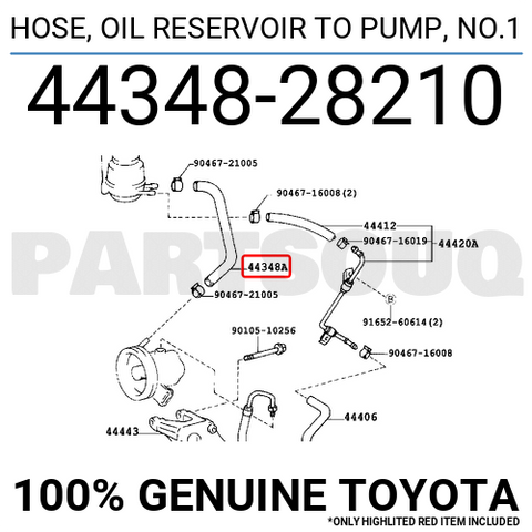 4434828210 Genuine Toyota HOSE, OIL RESERVOIR TO PUMP, NO.1 44348-28210