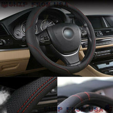 Car Steering Wheel Cover PU Leather Black Red All Weather Cover for 38CM/15" US