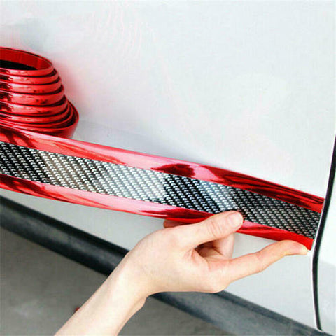 Carbon Fiber Red Bumper Strip Soft Rubber DIY Door Sill Edge Guard Car Stickers