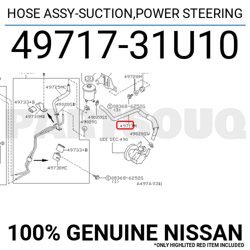 4971731U10 Genuine Nissan HOSE ASSY-SUCTION,POWER STEERING 49717-31U10