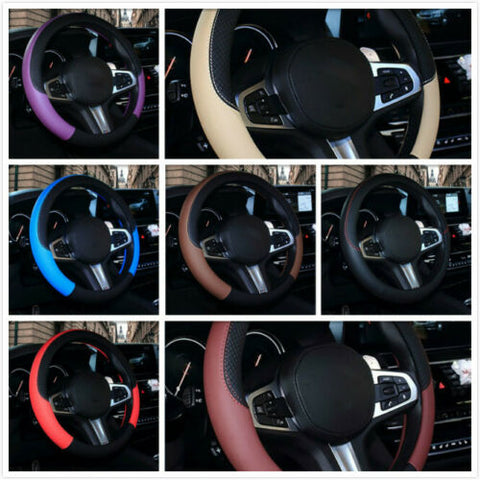 1x PU Leather Black Car SUV Steering Wheel Cover Anti-slip Protector Accessories