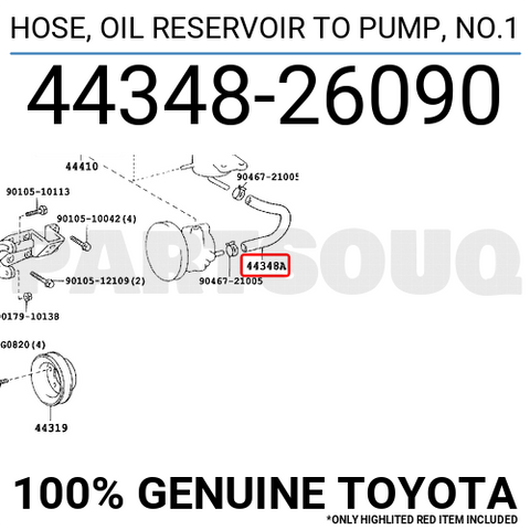 4434826090 Genuine Toyota HOSE, OIL RESERVOIR TO PUMP, NO.1 44348-26090
