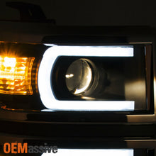 Fit 2014-2015 Silverado 1500 Black LED DRL U Neon Bar Style Projector Headlights