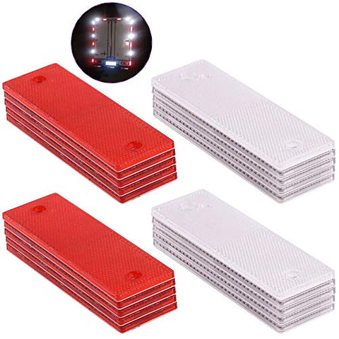 Swpeet 20Pcs Universal Red + White Plastic Rectangular Stick-on Car Reflector Sticker, Door Reflectors Interior Red + White Compatible Warning Plate Adhesive Reflector for Most Car